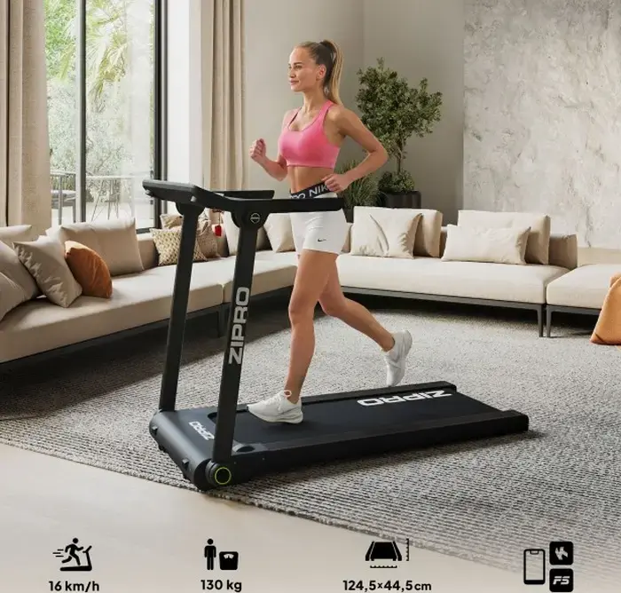 Zipro Pacto iConsole+ Electric Treadmill, 16 km/h Max Speed, 1260W Motor, 130 kg Max User Weight, Comfort+ Protect Amortization, Flat Fold System