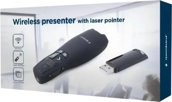 Gembird WP-L-12 Wireless Presenter with Red Laser Pointer, 2.4 GHz RF USB Receiver, 10m Range, Class 2 Laser, Black