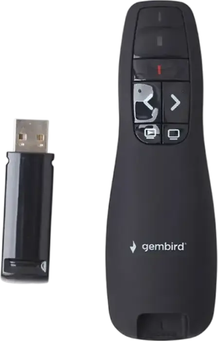 Gembird WP-L-12 Wireless Presenter with Red Laser Pointer, 2.4 GHz RF USB Receiver, 10m Range, Class 2 Laser, Black