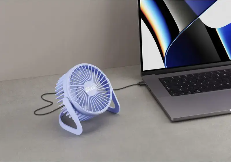 Cellularline Desk Breeze USB Axial Desk Fan, Violet, with 360-degree Vertical Swivel, 6 Blades, Low Noise, Built-in 90cm USB-A Cable, Plastic, 145x145x113mm