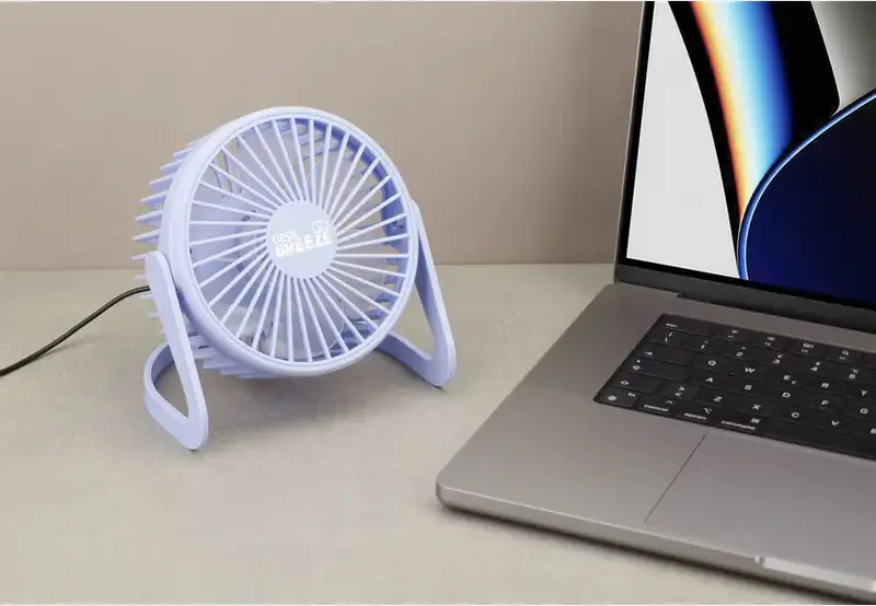 Cellularline Desk Breeze USB Axial Desk Fan, Violet, with 360-degree Vertical Swivel, 6 Blades, Low Noise, Built-in 90cm USB-A Cable, Plastic, 145x145x113mm