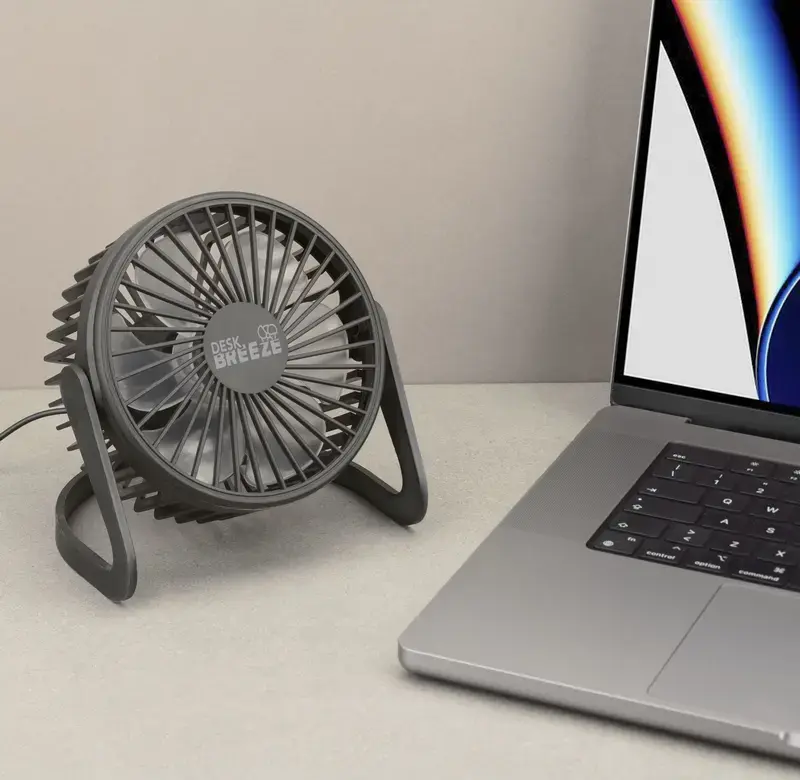 Ventilator de Masa Axial USB Cellularline Desk Breeze, Negru, cu Rotire Verticala 360 grade, 6 Pale, Zgomot Redus, Cablu USB-A Integrat 90cm, Plastic