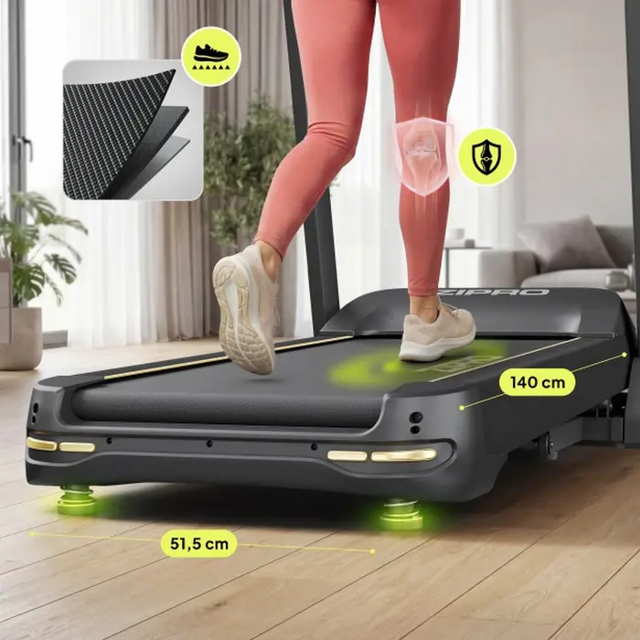 Zipro Pacemaker iConsole+ Electric Folding Treadmill, 140x51.5 cm Running Area, LED Console, App Connectivity, Black and Gold, Home Indoor Use