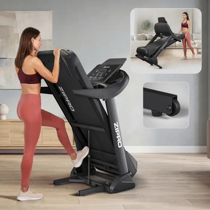 Zipro Pacemaker iConsole+ Electric Folding Treadmill, 140x51.5 cm Running Area, LED Console, App Connectivity, Black and Gold, Home Indoor Use