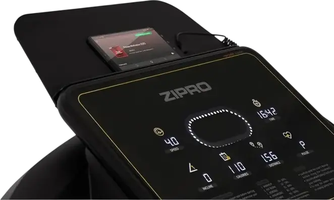 Zipro Pacemaker iConsole+ Electric Folding Treadmill, 140x51.5 cm Running Area, LED Console, App Connectivity, Black and Gold, Home Indoor Use
