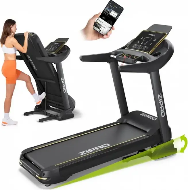 Zipro Pacemaker Gold iConsole+ Electric Folding Treadmill, 22 km/h Max Speed, 150 kg Max User Weight, LED Display, Bluetooth, 99 Programs, Black/Gold