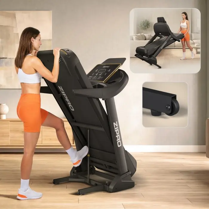 Zipro Pacemaker Gold iConsole+ Electric Folding Treadmill, 22 km/h Max Speed, 150 kg Max User Weight, LED Display, Bluetooth, 99 Programs, Black/Gold