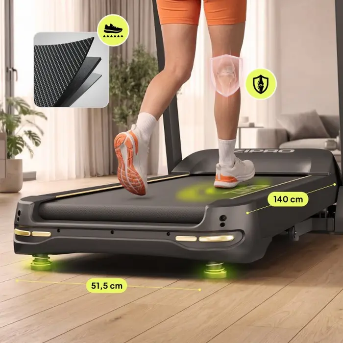 Zipro Pacemaker Gold iConsole+ Electric Folding Treadmill, 22 km/h Max Speed, 150 kg Max User Weight, LED Display, Bluetooth, 99 Programs, Black/Gold