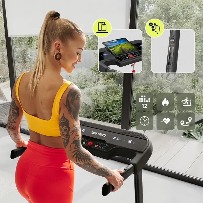 Zipro Pulse Foldable Home Treadmill, 12 km/h Max Speed, 15% Incline, Comfort Protect Shock Absorption, 130 kg Max User Weight, Body Fat Measurement