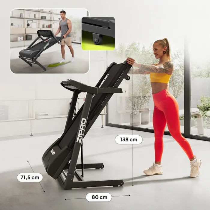 Zipro Pulse Foldable Home Treadmill, 12 km/h Max Speed, 15% Incline, Comfort Protect Shock Absorption, 130 kg Max User Weight, Body Fat Measurement