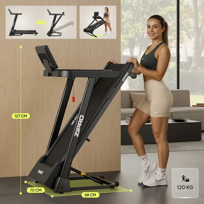 Zipro Luma Foldable Treadmill, 900W Motor, 0.8-12 km/h, 12 Electronic Incline Levels, AirCushion Pro Shock Absorption, Bluetooth, FitShow App, LCD Display