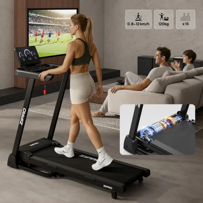 Zipro Luma Foldable Treadmill, 900W Motor, 0.8-12 km/h, 12 Electronic Incline Levels, AirCushion Pro Shock Absorption, Bluetooth, FitShow App, LCD Display
