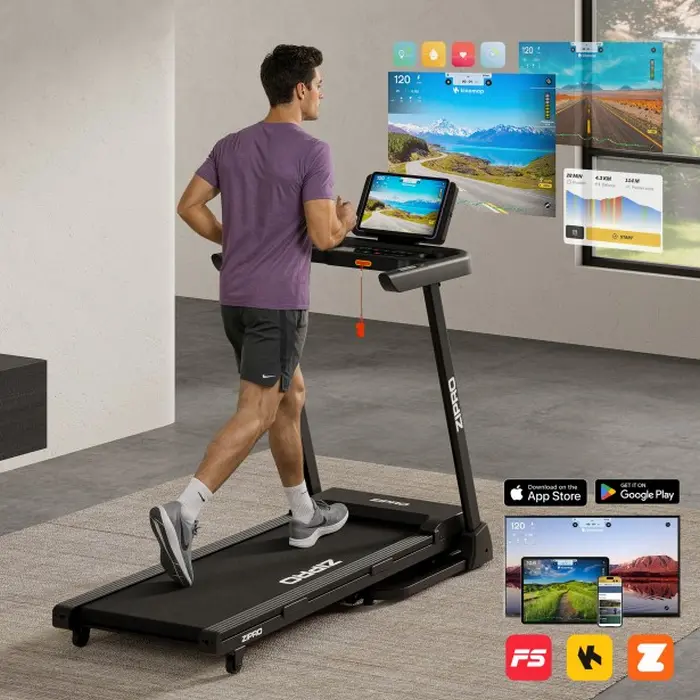 Zipro Luma Foldable Treadmill, 900W Motor, 0.8-12 km/h, 12 Electronic Incline Levels, AirCushion Pro Shock Absorption, Bluetooth, FitShow App, LCD Display