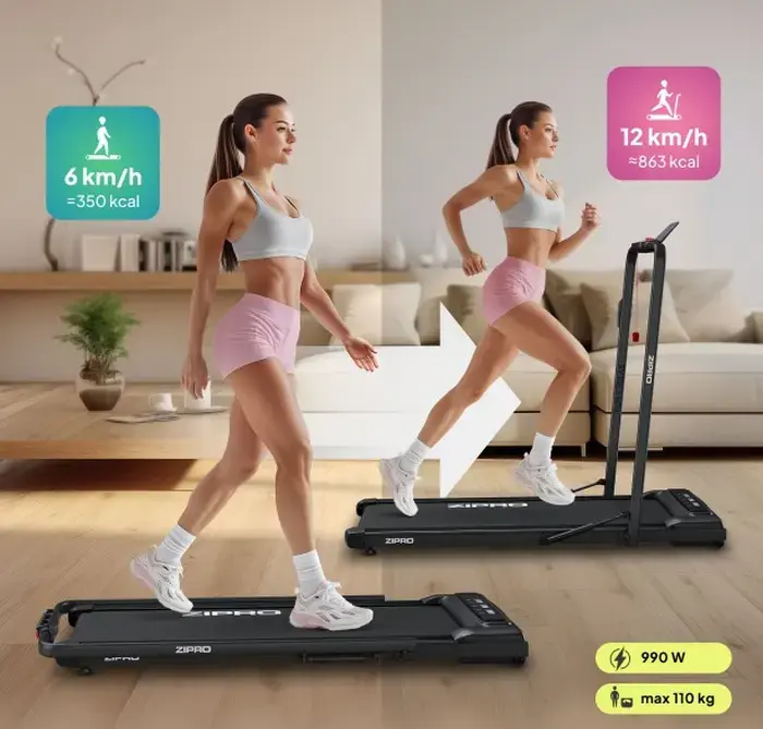 Zipro Newlite Electric Treadmill and Walkingpad, 12 km/h Max Speed, 110 kg Max User Weight, Foldable Design, Bluetooth, Remote Control, 110x42 cm Belt