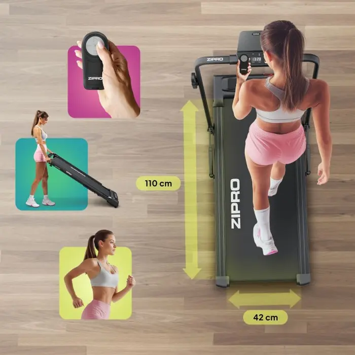 Zipro Newlite Electric Treadmill and Walkingpad, 12 km/h Max Speed, 110 kg Max User Weight, Foldable Design, Bluetooth, Remote Control, 110x42 cm Belt