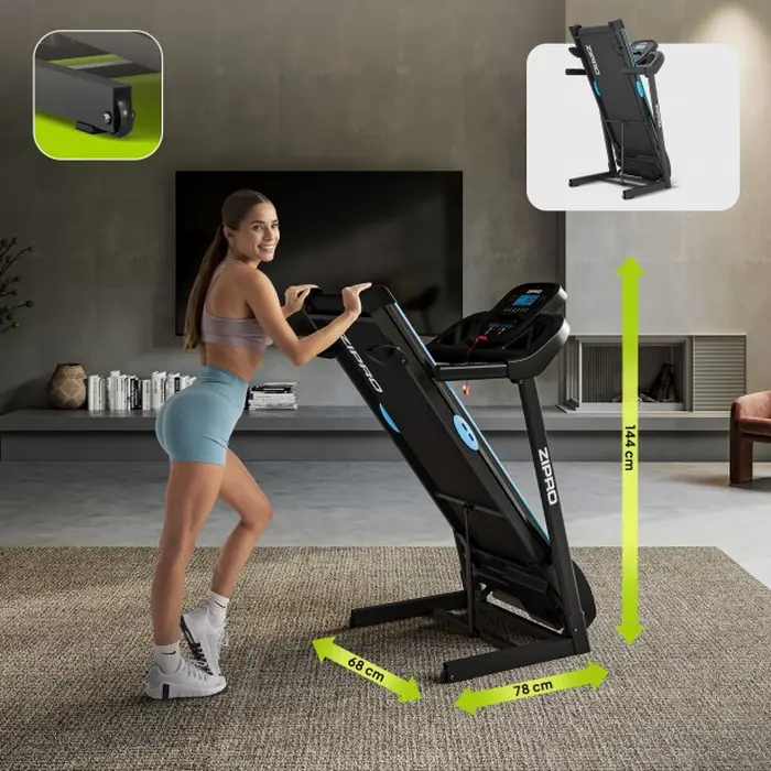Zipro Tekno Foldable Treadmill for Home Fitness, 12% Max Incline, Digital Display for Speed and Calories, Space-Saving Design with Transport Wheels
