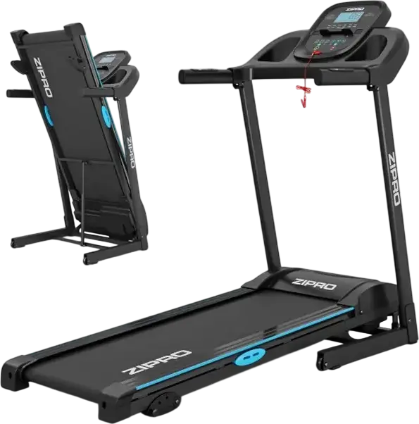 Zipro Tekno Foldable Treadmill for Home Fitness, 12% Max Incline, Digital Display for Speed and Calories, Space-Saving Design with Transport Wheels