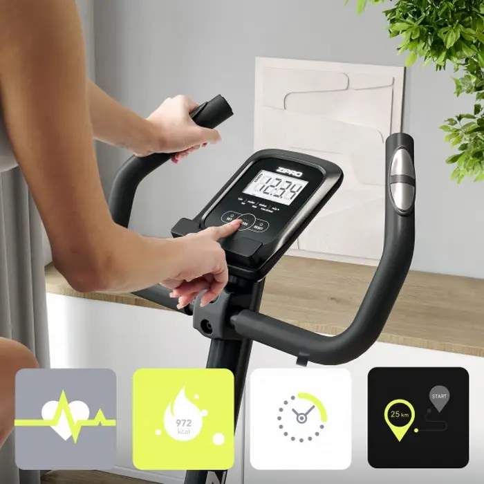 Bicicleta Exerciului Magnetica Zipro One S Gold, 8 Nivele Rezistenta, Volanta 4.5 kg, Ecran LCD, Masurare Puls, Greutate Maxima Utilizator 110 kg