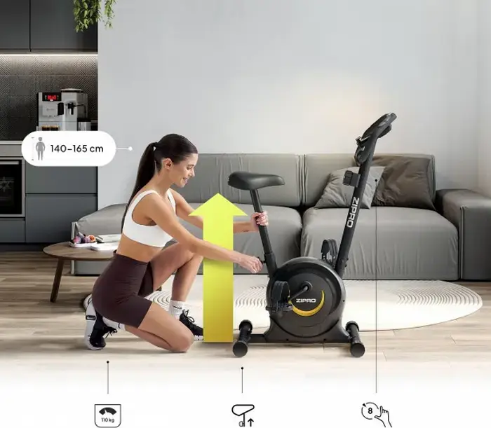 Bicicleta Exerciului Magnetica Zipro One S Gold, 8 Nivele Rezistenta, Volanta 4.5 kg, Ecran LCD, Masurare Puls, Greutate Maxima Utilizator 110 kg