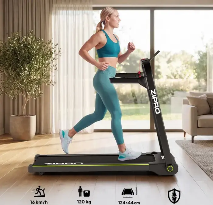 Zipro Jogger Folding Treadmill, 1080W Motor, 1-16 km/h Speed, 120 kg Max User Weight, 124x44 cm Running Belt, LED Touch Display, Bluetooth, 12 Programs