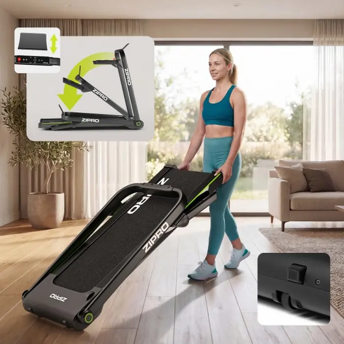 Zipro Jogger Folding Treadmill, 1080W Motor, 1-16 km/h Speed, 120 kg Max User Weight, 124x44 cm Running Belt, LED Touch Display, Bluetooth, 12 Programs