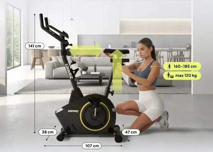 Zipro Boost Gold Magnetic Exercise Bike, 8 Resistance Levels, 7kg Flywheel, LCD Console, Pulse Sensors, Max User Weight 120kg, Adjustable Saddle