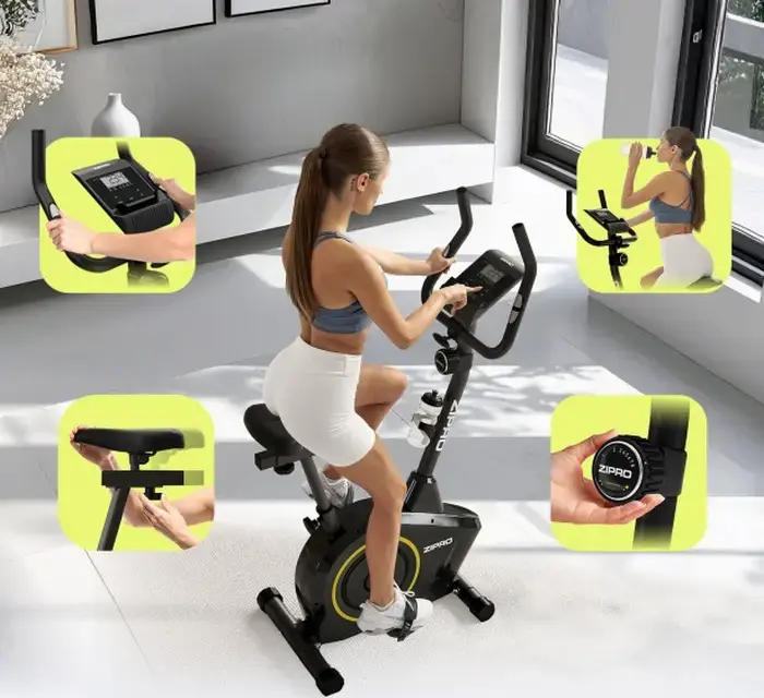 Zipro Boost Gold Magnetic Exercise Bike, 8 Resistance Levels, 7kg Flywheel, LCD Console, Pulse Sensors, Max User Weight 120kg, Adjustable Saddle