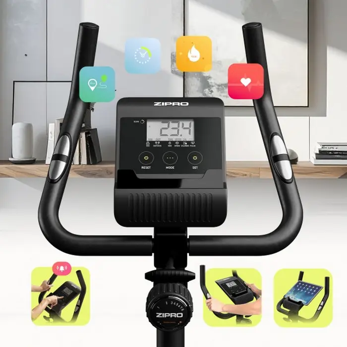 Zipro Boost Gold Magnetic Exercise Bike, 8 Resistance Levels, 7kg Flywheel, LCD Console, Pulse Sensors, Max User Weight 120kg, Adjustable Saddle