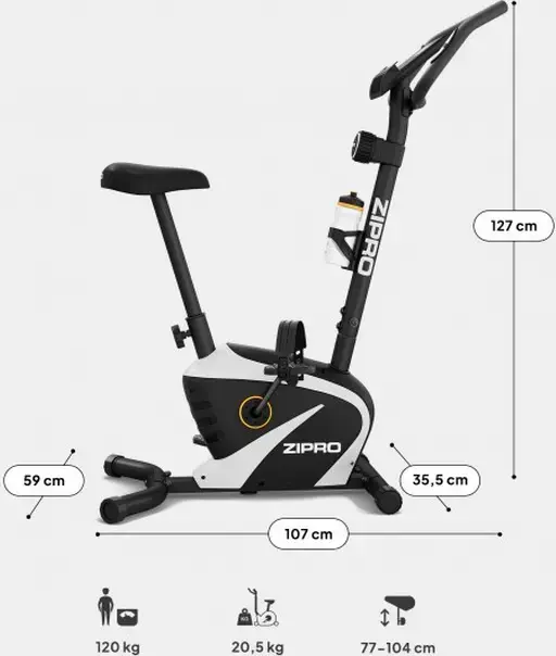 Zipro Beat RS Vertical Exercise Bike, Magnetic Resistance 8 Levels, 6kg Flywheel, LCD Computer with Pulse Rate, Max User Weight 120kg