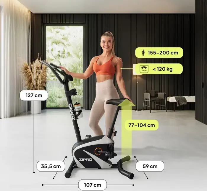 Zipro Beat RS Vertical Exercise Bike, Magnetic Resistance 8 Levels, 6kg Flywheel, LCD Computer with Pulse Rate, Max User Weight 120kg