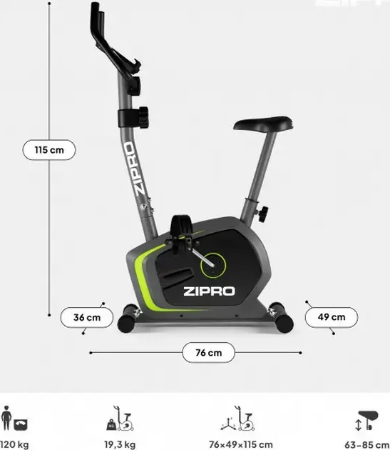 Zipro Drift Magnetic Exercise Bike, 6kg Flywheel, 8 Resistance Levels, LCD Console with Pulse Sensors, Max User Weight 120kg