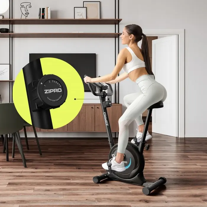 Zipro One S Magnetic Resistance Exercise Bike, 8 Adjustable Levels, LCD Display for Pulse and Calories, Phone Holder, Compact Home Cardio Trainer