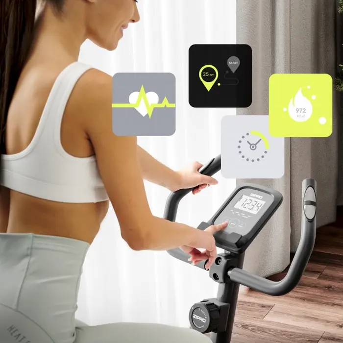 Zipro One S Magnetic Resistance Exercise Bike, 8 Adjustable Levels, LCD Display for Pulse and Calories, Phone Holder, Compact Home Cardio Trainer