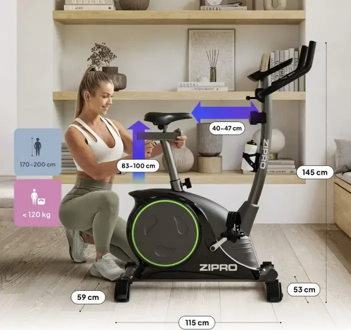 Zipro Nitro Magnetic Exercise Bike, 8kg Flywheel, 8 Resistance Levels, LCD Computer, Pulse Sensors, Max User Weight 150kg, Adjustable Seat and Handlebars