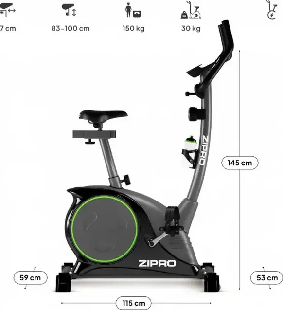 Zipro Nitro Magnetic Exercise Bike, 8kg Flywheel, 8 Resistance Levels, LCD Computer, Pulse Sensors, Max User Weight 150kg, Adjustable Seat and Handlebars