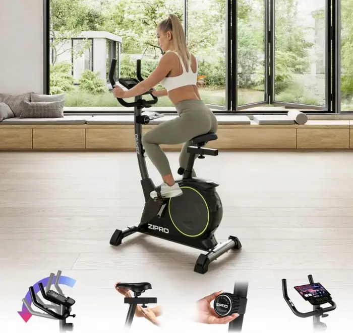 Zipro Nitro Magnetic Exercise Bike, 8kg Flywheel, 8 Resistance Levels, LCD Computer, Pulse Sensors, Max User Weight 150kg, Adjustable Seat and Handlebars