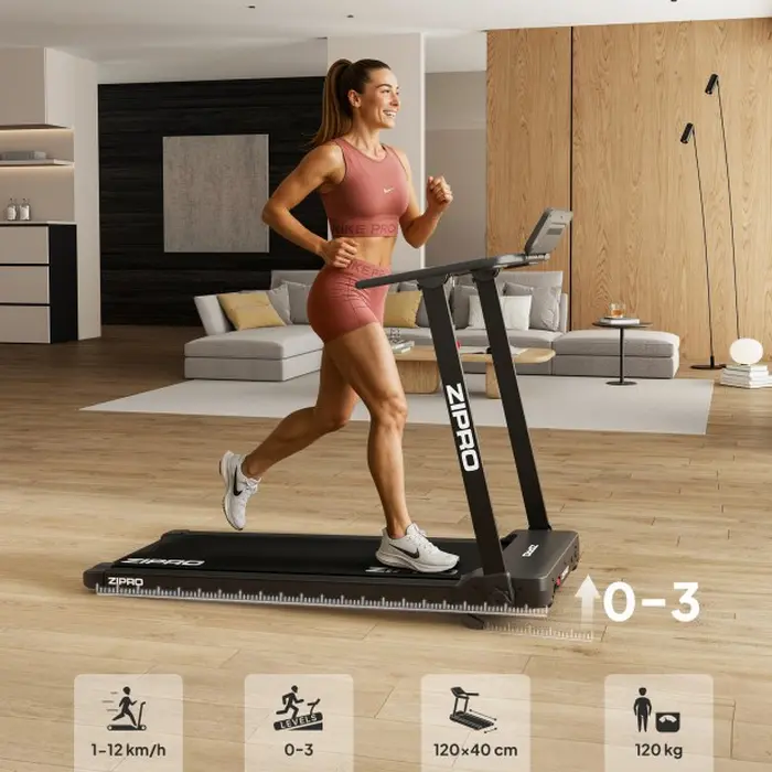 Zipro Forma Electric Training Treadmill, 12 km/h Max Speed, 120 kg Capacity, Reel Feel Cushioning, Bluetooth for Zwift & Kinomap, Foldable Design