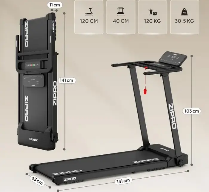 Zipro Forma Electric Training Treadmill, 12 km/h Max Speed, 120 kg Capacity, Reel Feel Cushioning, Bluetooth for Zwift & Kinomap, Foldable Design