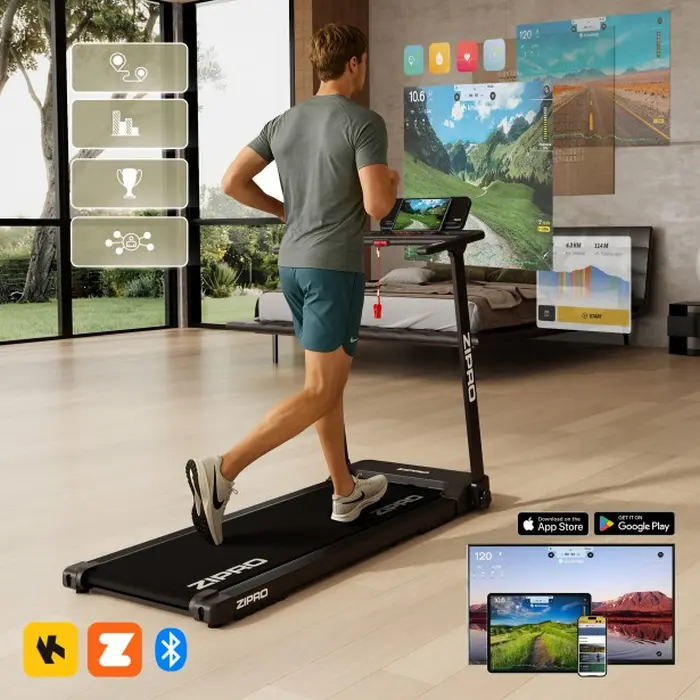 Zipro Forma Electric Training Treadmill, 12 km/h Max Speed, 120 kg Capacity, Reel Feel Cushioning, Bluetooth for Zwift & Kinomap, Foldable Design