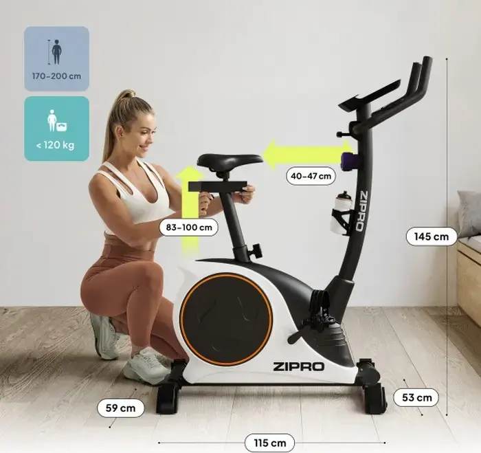 Zipro Nitro RS Magnetic Exercise Bike, 8kg Flywheel, 8 Resistance Levels, LCD Console, Pulse Sensors, Max User Weight 150kg, White and Black