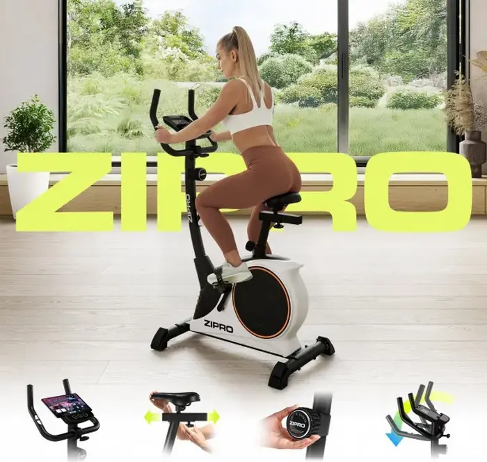Zipro Nitro RS Magnetic Exercise Bike, 8kg Flywheel, 8 Resistance Levels, LCD Console, Pulse Sensors, Max User Weight 150kg, White and Black