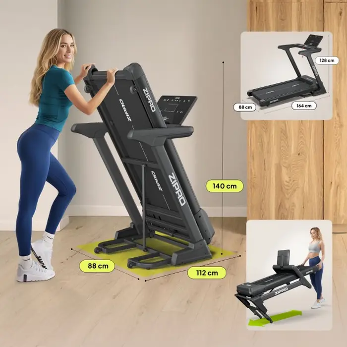 banda de alergat pliabila Zipro Sigma, Viteza 1-20 km/h, Inclinatie 0-20 nivele, Banda de alergare 130x50 cm, Greutate Maxima 140 kg, Compatibila Kinomap si Zwift