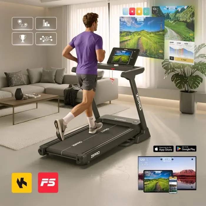 banda de alergat pliabila Zipro Sigma, Viteza 1-20 km/h, Inclinatie 0-20 nivele, Banda de alergare 130x50 cm, Greutate Maxima 140 kg, Compatibila Kinomap si Zwift