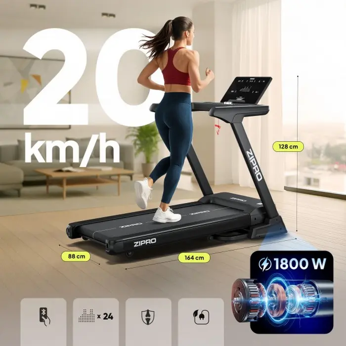 banda de alergat pliabila Zipro Sigma, Viteza 1-20 km/h, Inclinatie 0-20 nivele, Banda de alergare 130x50 cm, Greutate Maxima 140 kg, Compatibila Kinomap si Zwift