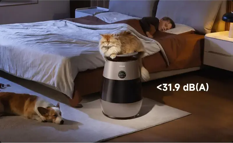 Dreame AP10 Pet Air Purifier, 430 m³/h CADR, 5-Stage Filtration with UVC Light, Negative Ionizer, Cat Perch Cover & Laser, App Control, Champagne Gold