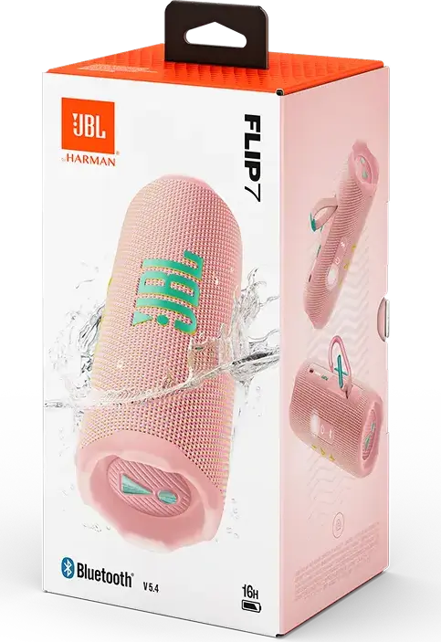 Портативная Bluetooth-колонка JBL Flip 7, Розовая, стандарт Bluetooth 5.4, защита IP68, звук JBL Pro с AI Sound Boost, Auracast, 2-полосная система, до 16ч работы