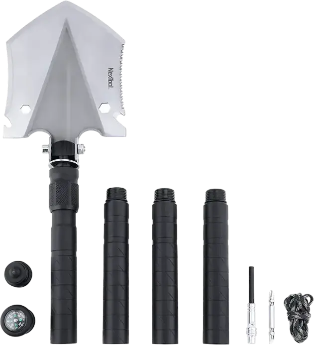 NexTool Multi-Functional Detachable Shovel Large, Aerospace-grade Aluminum Shaft 1m, Shield-style Blade, 1.8t Load Capacity, Integrated Saw and Hoe