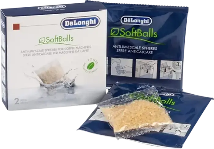 DeLonghi DLSC551 SoftBalls Anti-Limescale Spheres, Chemical-Free Water Hardness Reducer for ESAM and ECAM Coffee Machines, 2 Sachets, 6 Months Protection