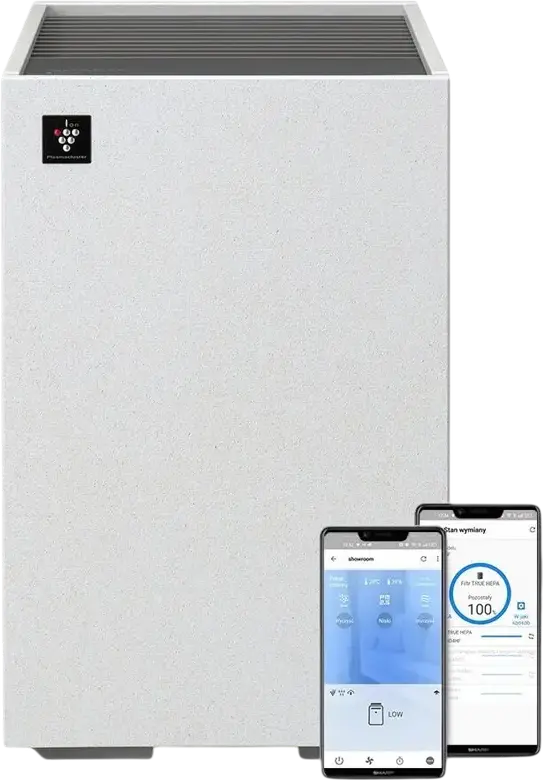 Sharp FP-S42EU-L Air Purifier, HEPA Filter, Ionization, Wi-Fi, Sharp Life Air App, 30 m2 Coverage, Light Grey, 23W, Remote Control, 23.5x23.5x37.2 cm
