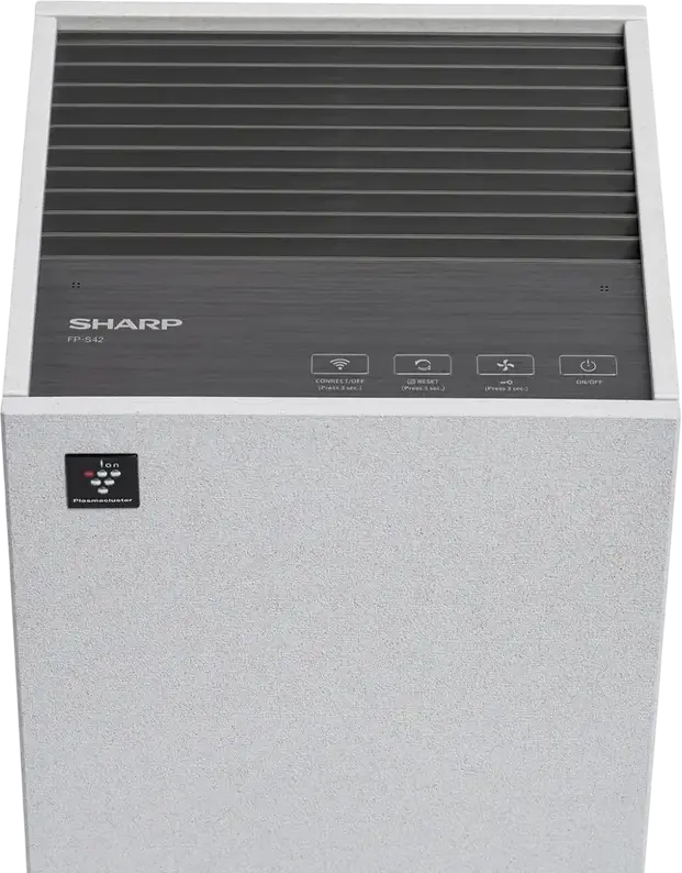 Sharp FP-S42EU-L Air Purifier, HEPA Filter, Ionization, Wi-Fi, Sharp Life Air App, 30 m2 Coverage, Light Grey, 23W, Remote Control, 23.5x23.5x37.2 cm